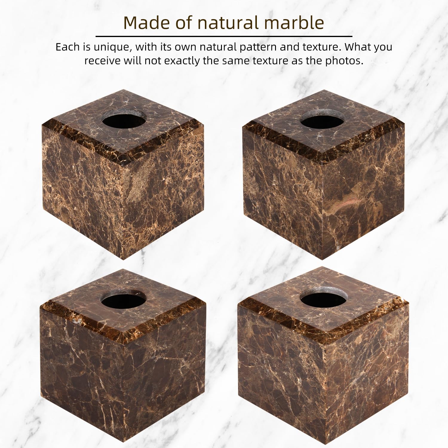 Taschentuchbox Hülle Marmor Natürlicher, Dunkelbraun, 14x14x14cm | Quadratisch, Dekorationshalter, Organizer für Badezimmer Schlafzimmer Küche Büro, Heimdekoration