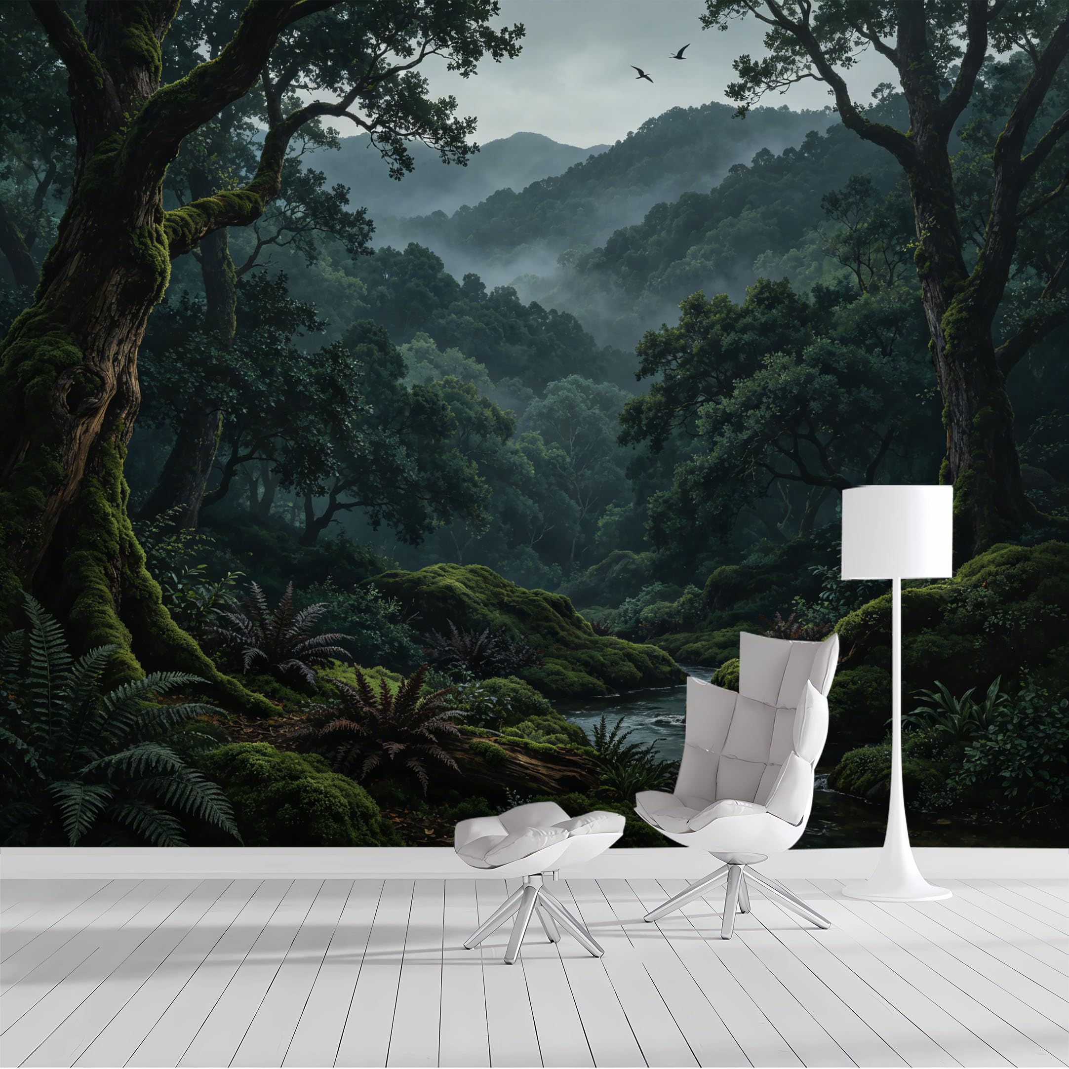 Custom Size Wall Mural Mystical Forest Waterfall River Tranquil Landscape Oil Painting SelfAdhesive Wall Fabric Removable Peel and Stick Wallpaper Wall Decor for Living Room Bedroom Bathroom