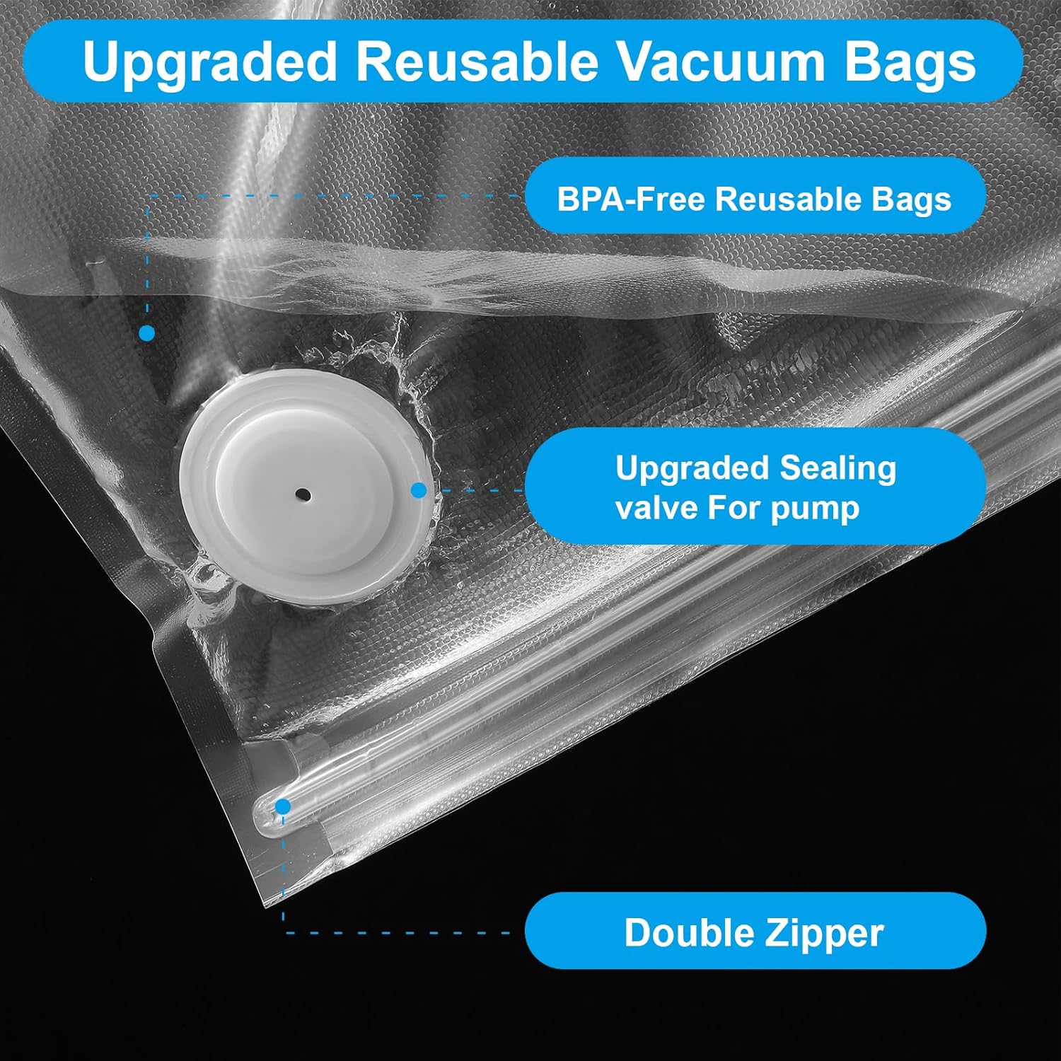 40 Pcs Vacuum Sealer Bags for Food with Air Valve, Reusable Sous Vide Bags (20 Large+20 Small) - Image 3
