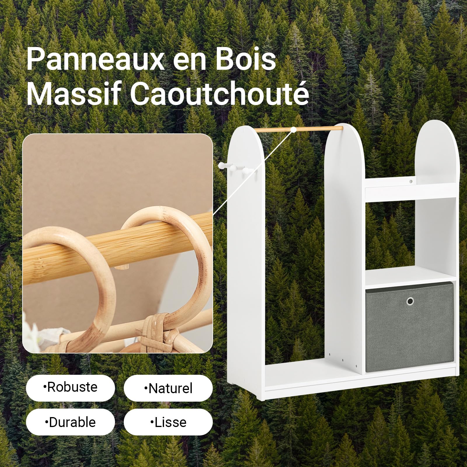SoBuy Armoire Enfant Penderie Enfant avec Portant Vêtements Garde-Robe avec 3 Étagères Panier en Tissu et 3 Crochets Petite Armoire Etagere Blanc 97x35x108 cm KMB40-W
