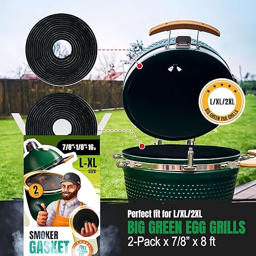 Miniatura 2 de Junta apta para Big Green Egg LXLXXL  Paquete de 2 sellos de repuesto de junta de ahumador de 8 pies  Junta BGE 78" x 18" Fieltro - Compatible con