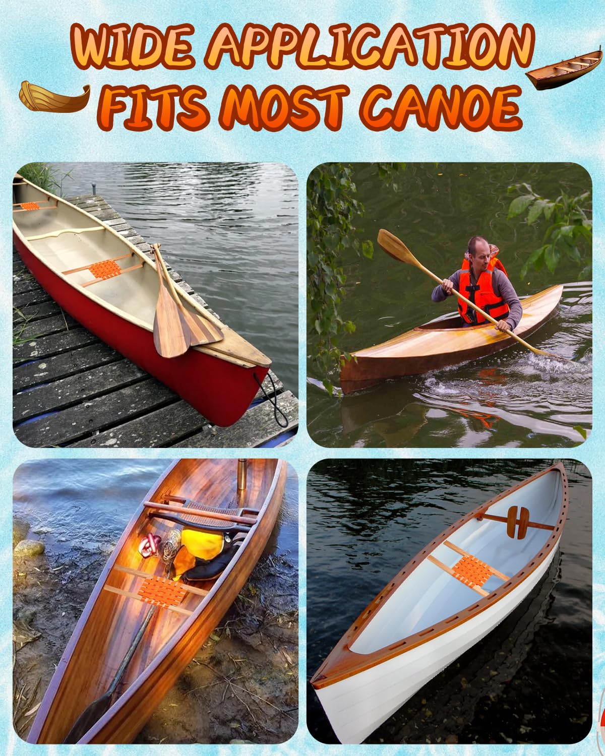 Juego de 2 asientos de canoa de madera de pino de 34 pulgadas con paletas de haya maciza de 32 pulgadas, ligero y ergonómico, accesorios de repuesto perfectos para canoa y kayak