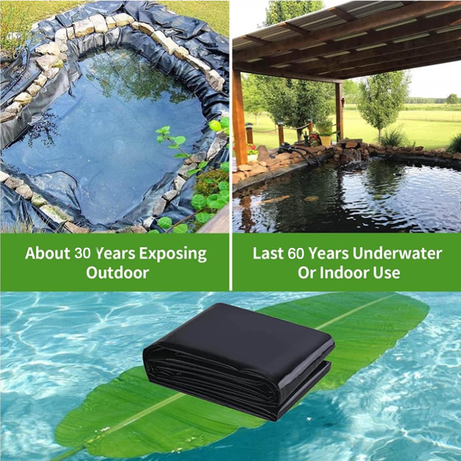 Telo per Laghetto da Giardino Sottostrato per Laghetto Nero Pieghevole,Telo per Laghetto Piscine per Pesci Membrana Pellicola Impermeabile,0.5mm,18x3m