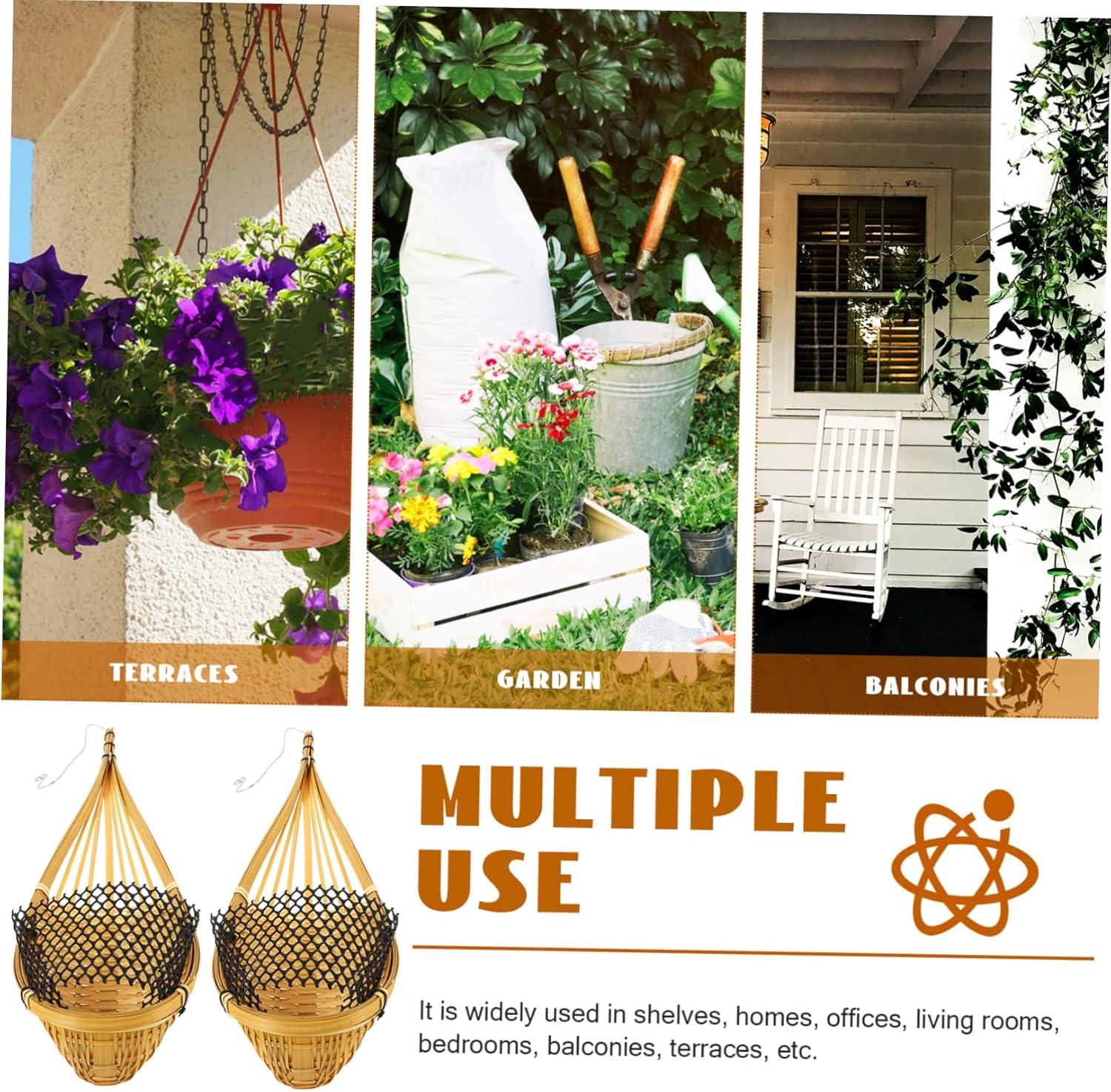 MERRYHAPY 4 Pack Hanging Baskets Woven Pot Wall Decor Artificial Plant and Holder Rustic Style Space Saving Home Decor