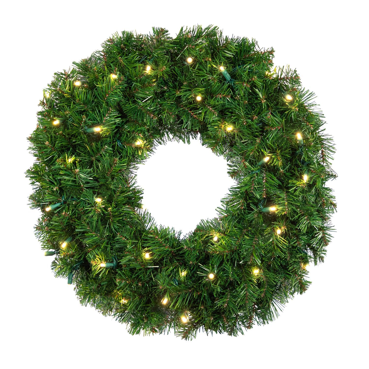 Pro Christmas™ Deluxe Oregon Fir Wreath – 24” Lighted Front Door Christmas Wreath – Outdoor-Rated Commercial Greenery Pre Lit with Plug-in Warm White Lights