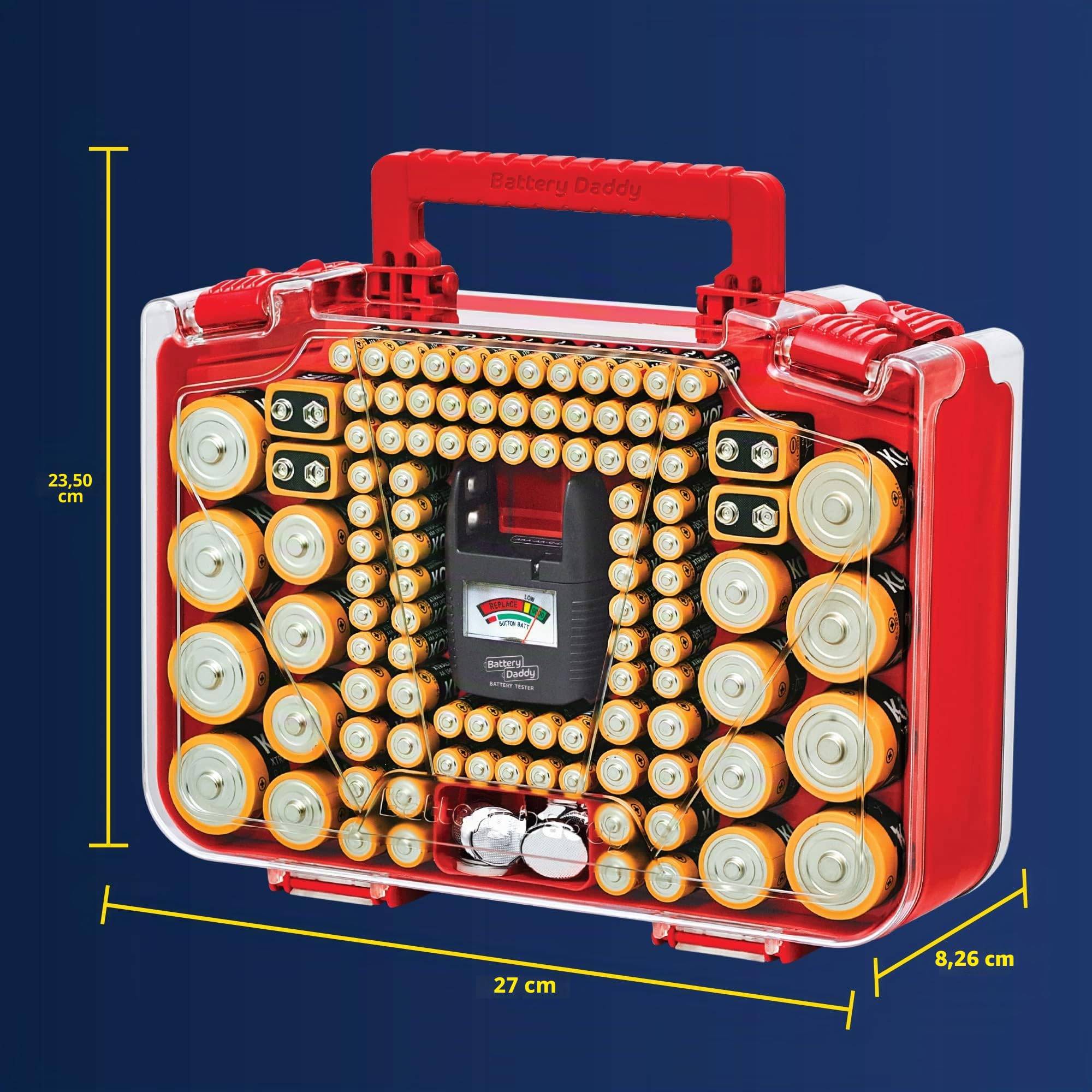 Battery Daddy Smart - Batterie-Organizer-Aufbewahrungskoffer mit Tester, speichert und schützt bis zu 150 Batterien, transparenter Verschlussdeckel, wie auf dem Fernseher gesehen