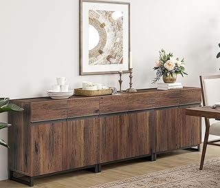WAMPAT 3 in 1 Multifunctional Sideboard Buffet Cabinets, Modern Sideboard with Adjustable Shelf and Metal Base, Coffee Bar Cabinet Storage Cabinet for Living Room, Kitchen, Brown