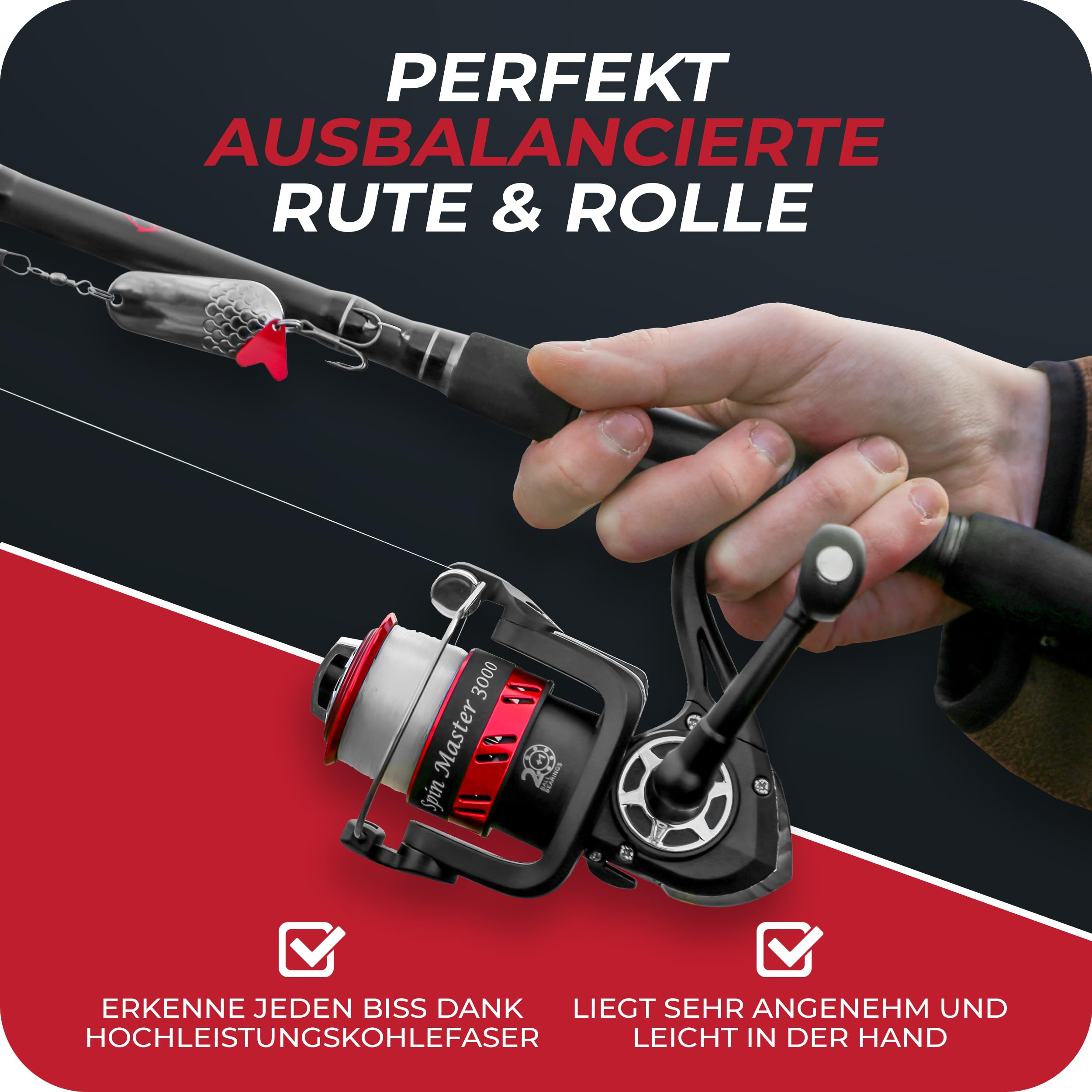 Paradox Fishing Angelruten Set zum Spinnfischen 2,1m/2,4m/2,7m I Teleskop-Rute mit Rolle, Ködern, Angelzubehör und Angel-Tasche I Angel Set – Angel-Set komplett
