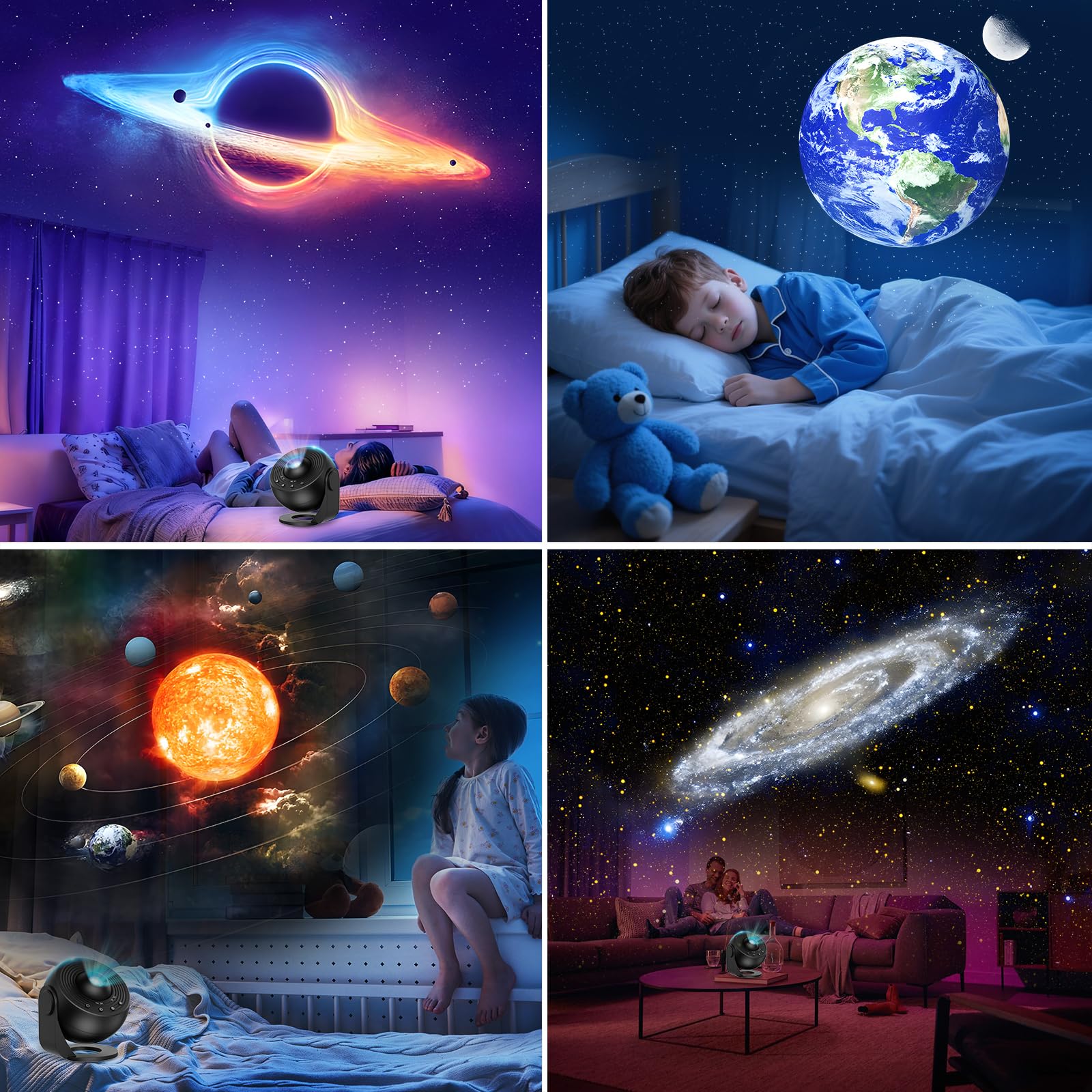 Proyector Estrellas Planetario Pro con 13 Discos de Película, Proyector de Galaxias y Estrellas Real con 13 Discos de Película, Luz Nocturna Infantil,Rotación 360 °, Temporizador