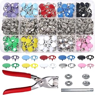 TOAOB 200 Sets Kits Botones Presión de Acero Inoxidable Costura de 10 Colores 9,5 mm con Pinzas y Herramienta de Ajuste para Ropa de Mano Cuero Artesanías