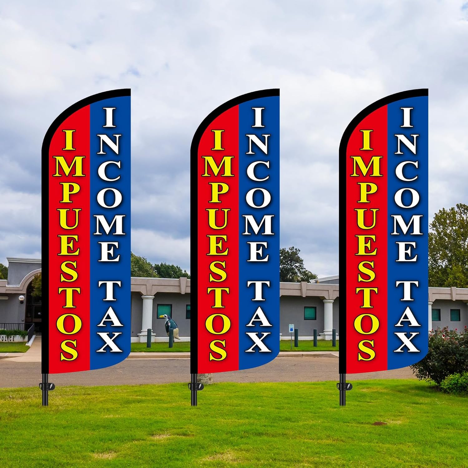 2 Sets 8.2 ft Impuestos Income Tax Feather Flag Banner with Pole Kit Tax Swooper Signs for Business Outdoor Advertising - Image 6