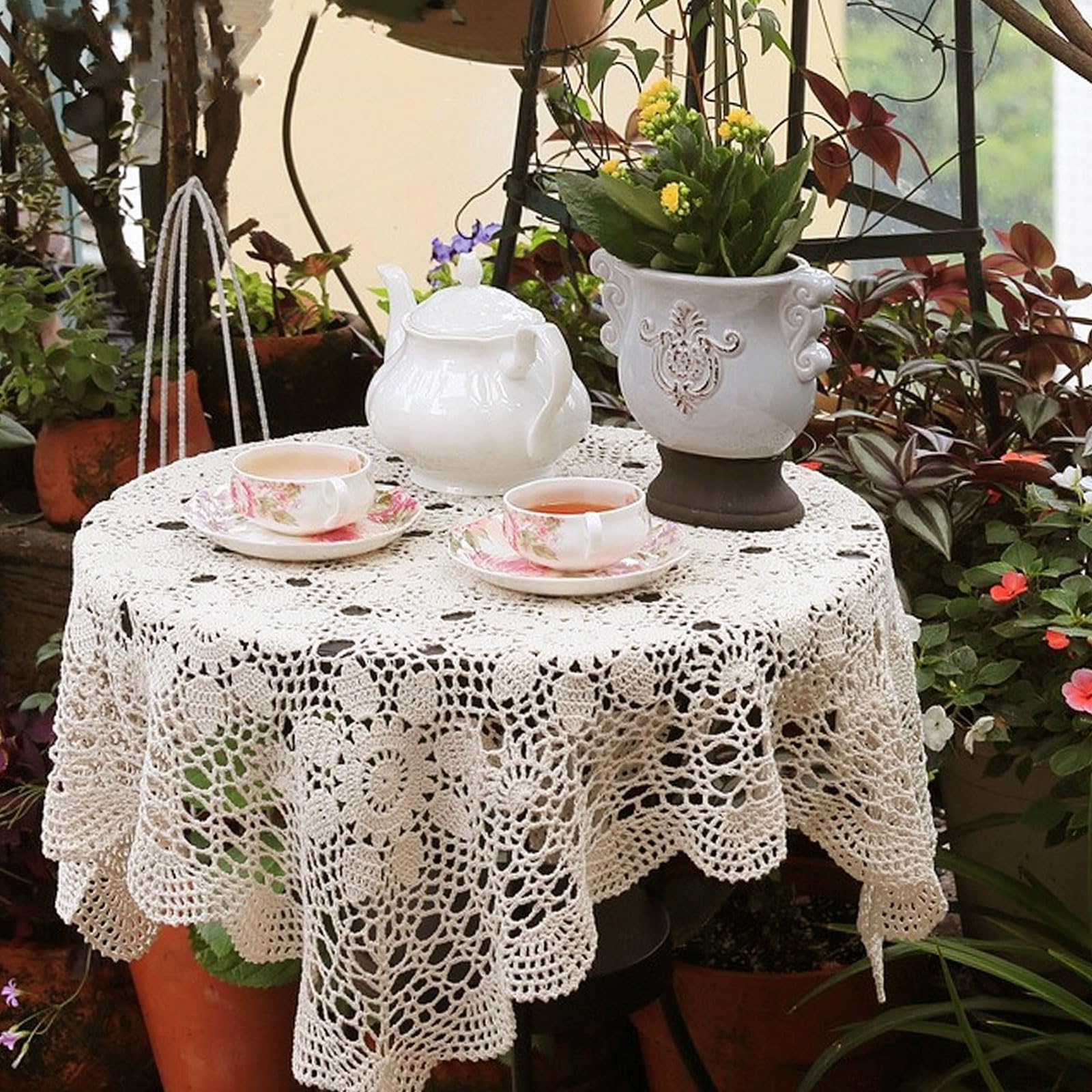 MerwDeeyt Cotton Handmade Crochet Lace Table Runners 75-80cm Square Crochet Tablecloth Beige Doily Table Dresser Crochet Table Runner Dresser Scarves for Bedrooms Tables