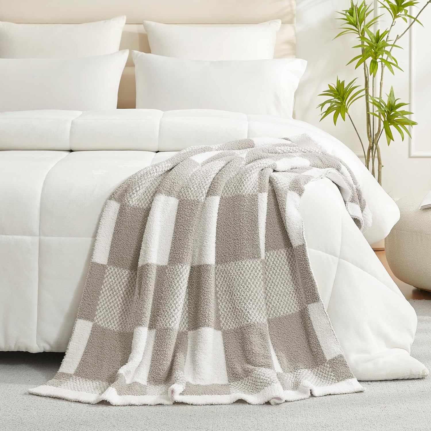 Snuggle Sac Checkered Blanket, Grey Throw Blanket for Couch Checker Microfiber Fluffy Warm Fuzzy Cozy Soft Throw Blanket Reversible Checkerered Blankets for Sofa, Chair, Bed, 60x80 inches - Image 8