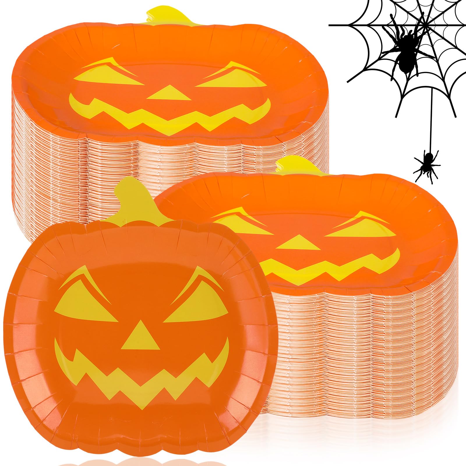 200 Pcs Halloween Pumpkin Paper Plates Fall Disposable Plates Harvest Pumpkin Baby Shower Decorations Holiday Party Supplies Tableware Farmhouse Dinnerware Sets for Home Catering Kitchen, 9 Inch