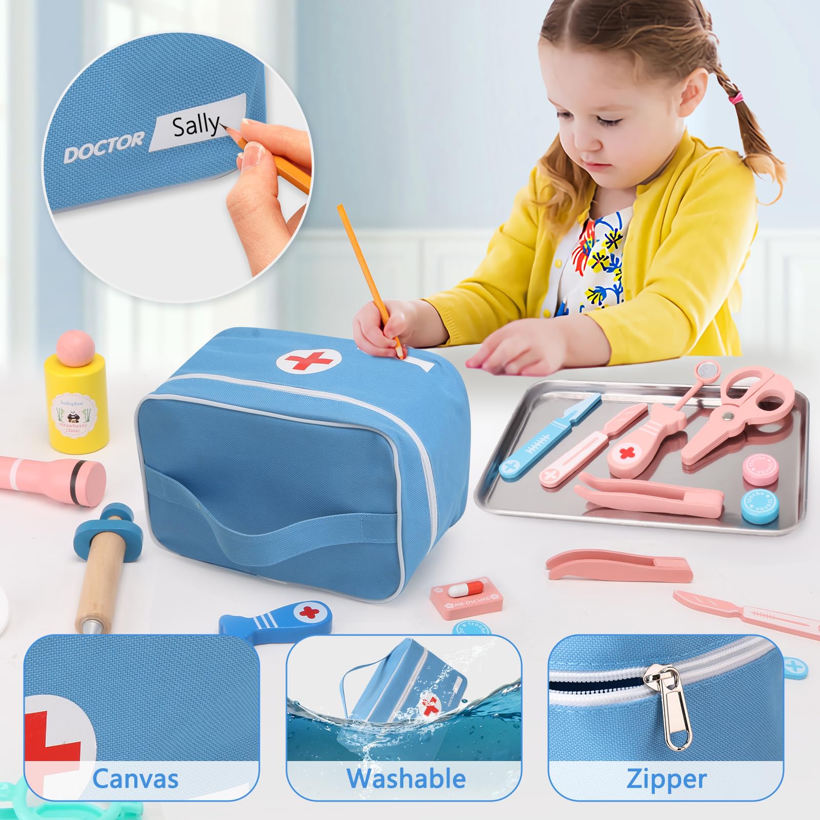 Malette Docteur Enfant, avec Véritable Stéthoscope, Thermomètre, Blouse de Médecin et Sac de Médecin Portable, Malette Docteur Enfant pour Fille Garcon 3+ Ans, Jouet Enfant 3 4 Ans