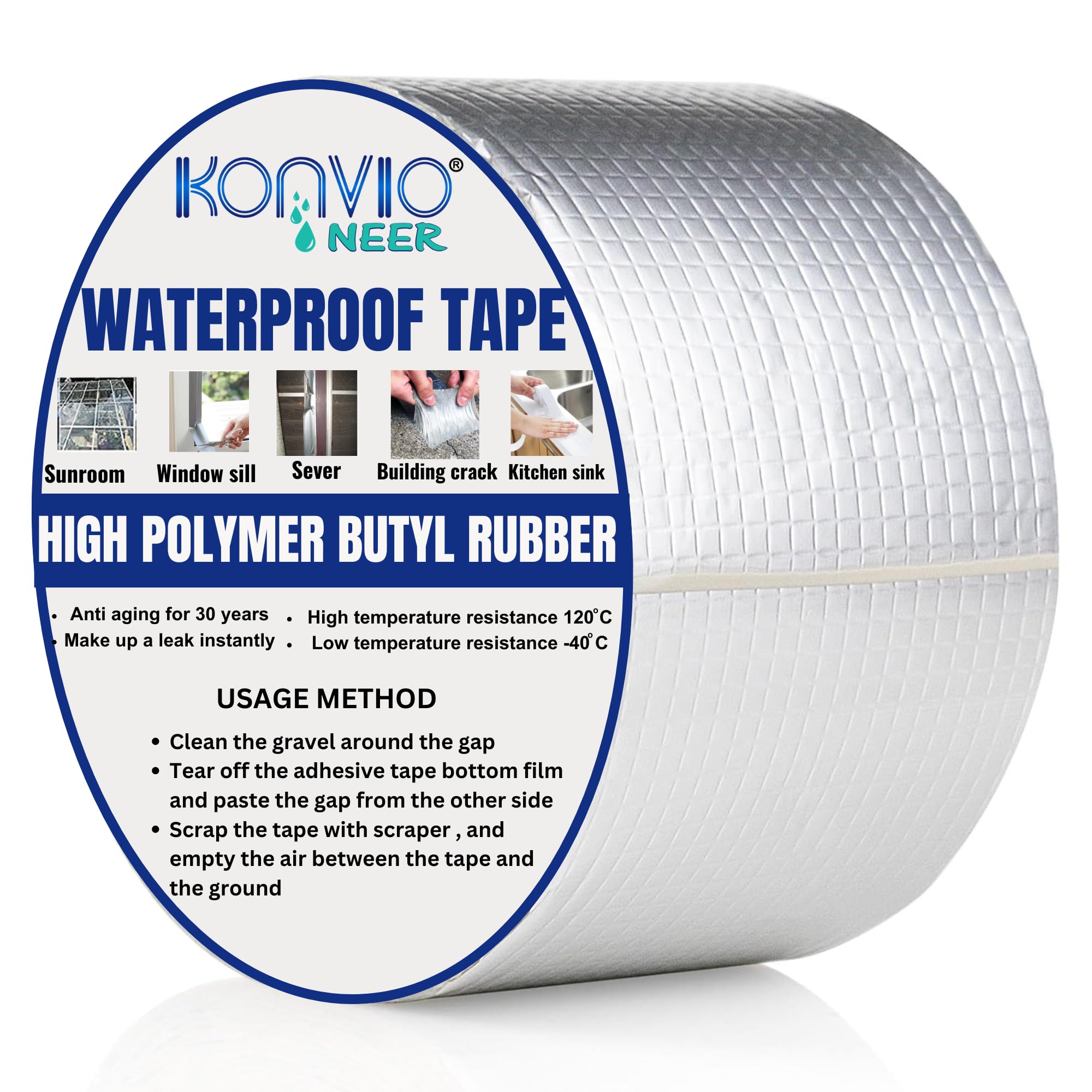 KONVIO NEER Waterproof Repair Tape for Pipe Leakage Roof Water Leakage Solution Aluminium Foil Tape Waterproof Adhesive Sealing Butyl Rubber Tape for Surface Crack(10CM X 5M) (B0CZ9FB35S) Amazon Price History, Amazon Price Tracker