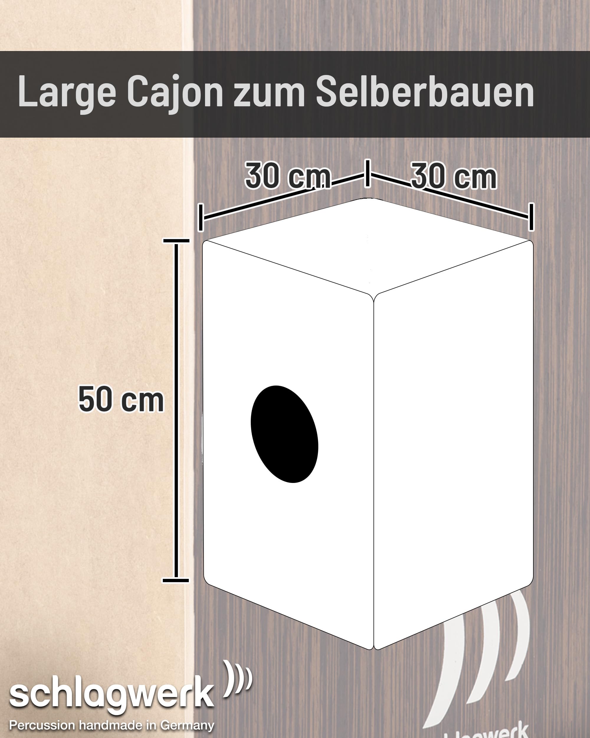 Schlagwerk CBA30SW Cajon Pro Large Bausatz - dunkles Holz,Wenge, Birke - 50 x 30 x 30 cm - mit 2x 20 Snare Teppichen, Komplett inkl Spanngute und Leim - Cajon selbst bauen