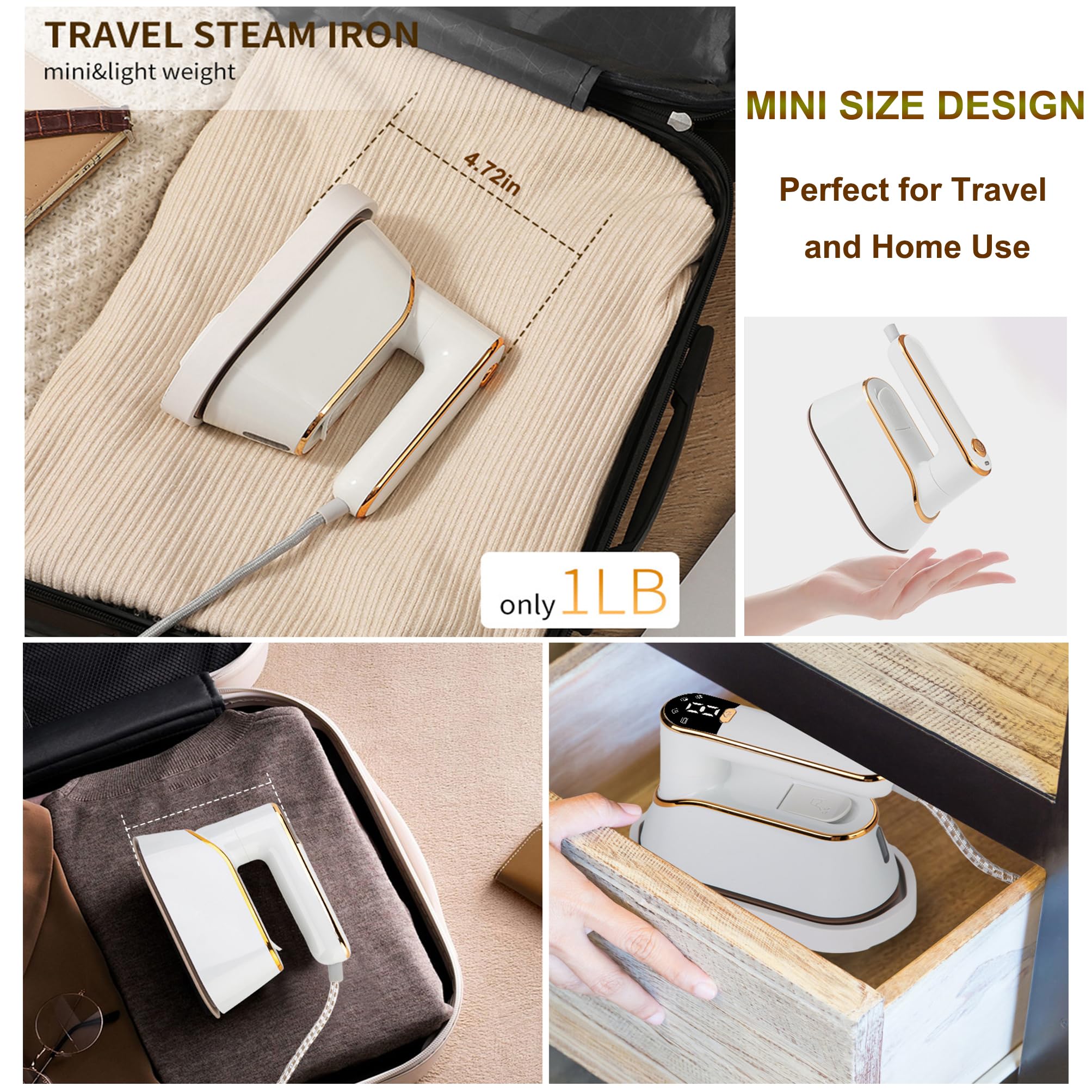Vaporizador portátil - Plancha de Viaje - Vaporizador de ropa manual plegable con rotación de 180° - Calentamiento rápido en 10 segundos