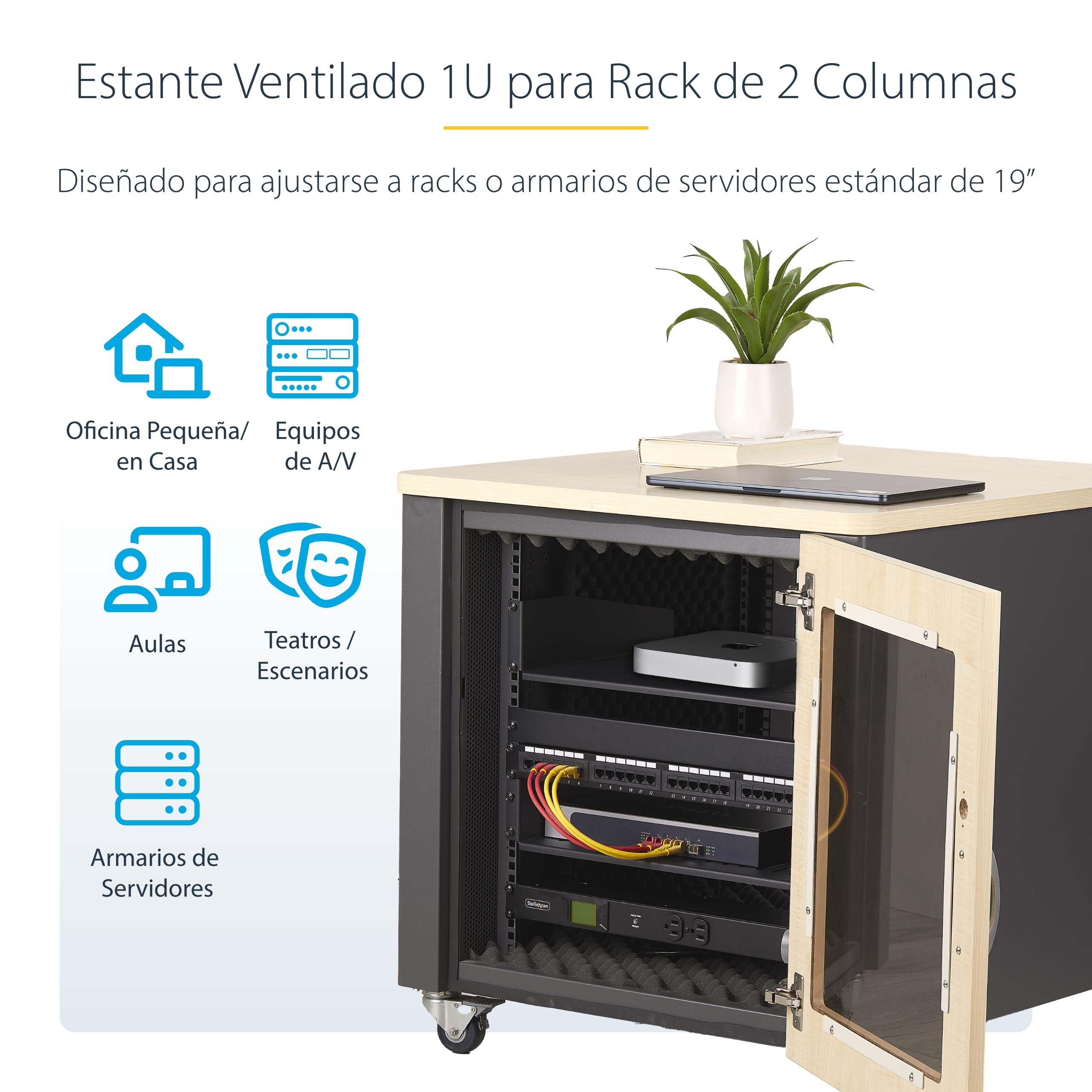 StarTech.com Estante 1U Ventilado Voladizo para Rack - Bandeja para Rack - Profundidad de Montaje 30,48cm - 11,3kg