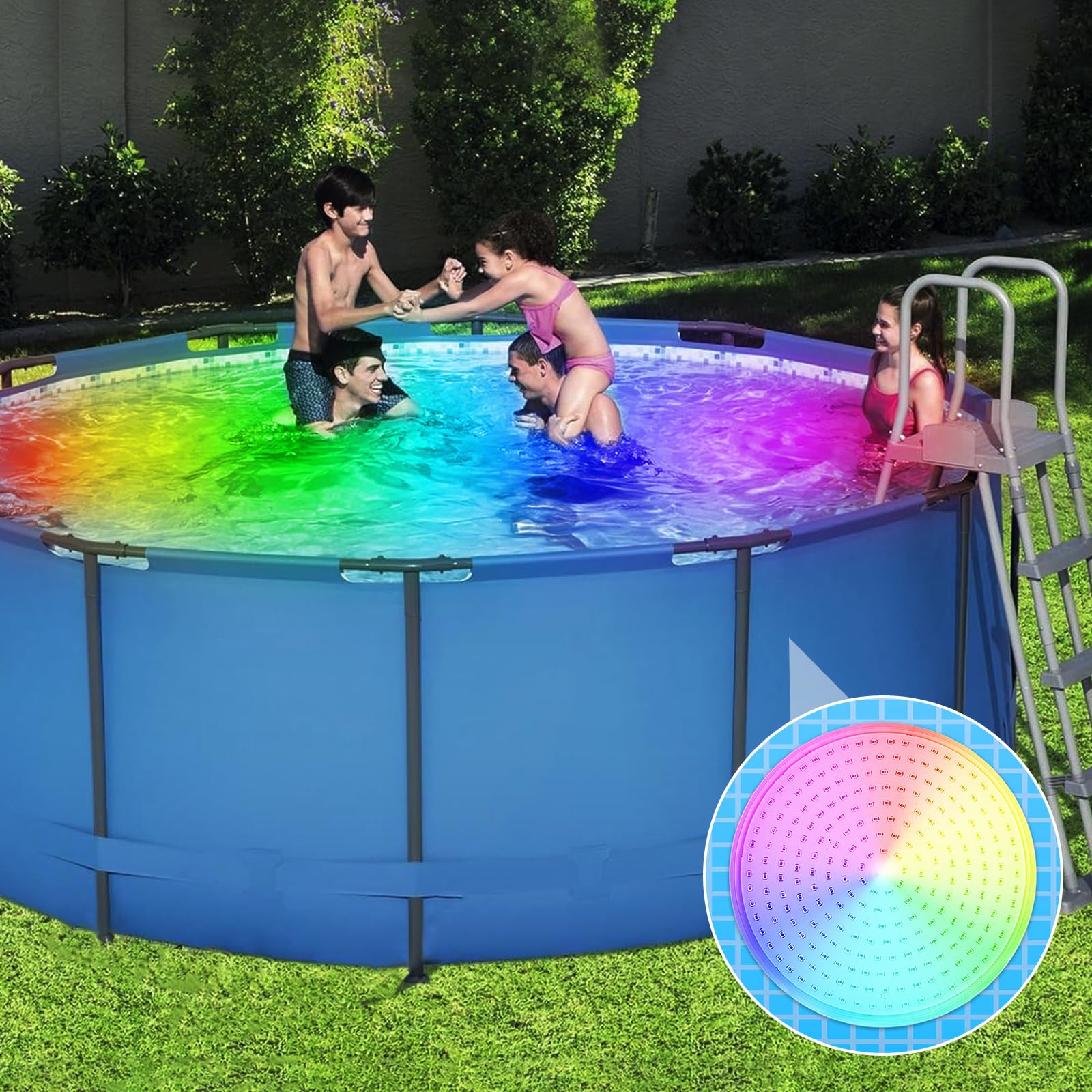 12V 24W Illuminazione LED per piscina, dimmerabile, luce per piscina, per telaio in acciaio e piscina a parete in acciaio, IP68, impermeabile, cavo da 7 m, Bocca ad anello da 2 ¼
