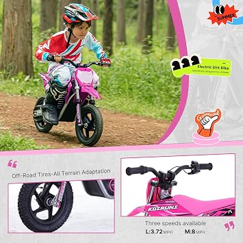Electric Dirt Bike for Kids 3-7, 200W Powerful Racing Experience Motorcycle, Up to 8.0MPH, 2 Speed Settings, 12-Inch Off-Road Tires, Rear Disc Brakes & Advanced Suspension, Pink