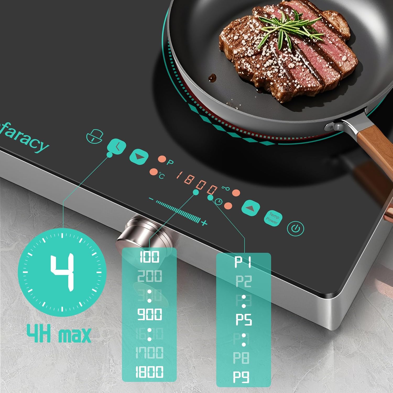 2 Burner Electric Cooktop 24 Inch, 110V 2000W Portable Electrics Stove Top with Handle, 9 Power Settings, Senor Touch & Knob Control, Safety Lock, Timer, 110-120V Plug in (2 Burner Green)