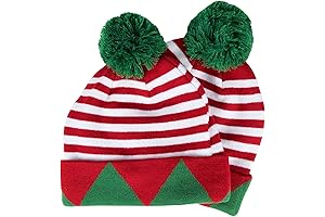 Juvale Pack of 2 Christmas Elf Hats: Green and Red Striped Beanies...
