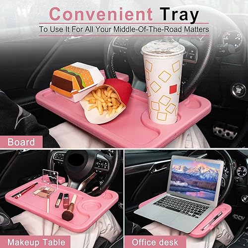 Miniatura 3 de JUSTTOP Escritorio para volante de automóvil, accesorios de viaje para automóvil, bandejas de soporte de automóvil para comer, bandeja de escritorio