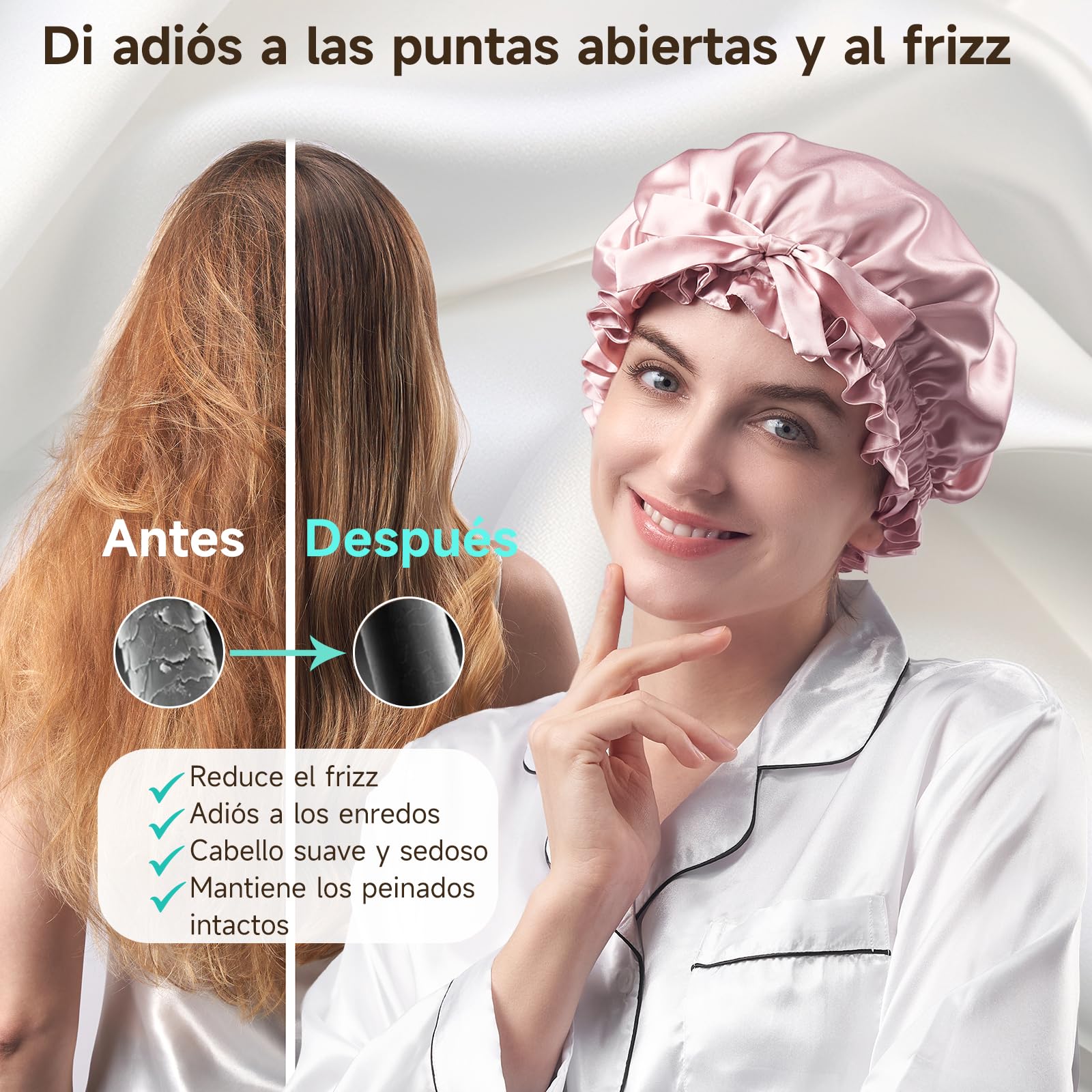 Umisleep Gorro de Seda de Morera de 22 mommes, 100% Seda de Morera, con Volantes, Doble Cara, Suave y Transpirable, Banda Ancha Ajustable para Cabello Rizado