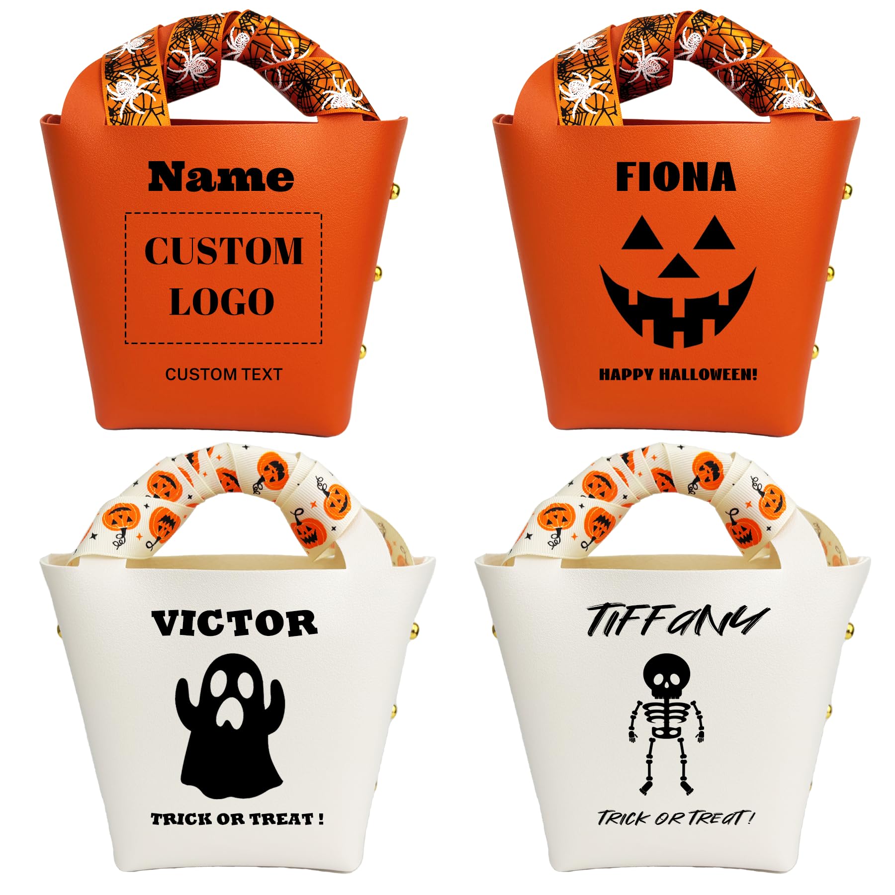 zyinoant Personalised Halloween Baskets with Name Customised Trick or Treat Candy Leather Bags for Halloween Party Kids Gifts (Bag)
