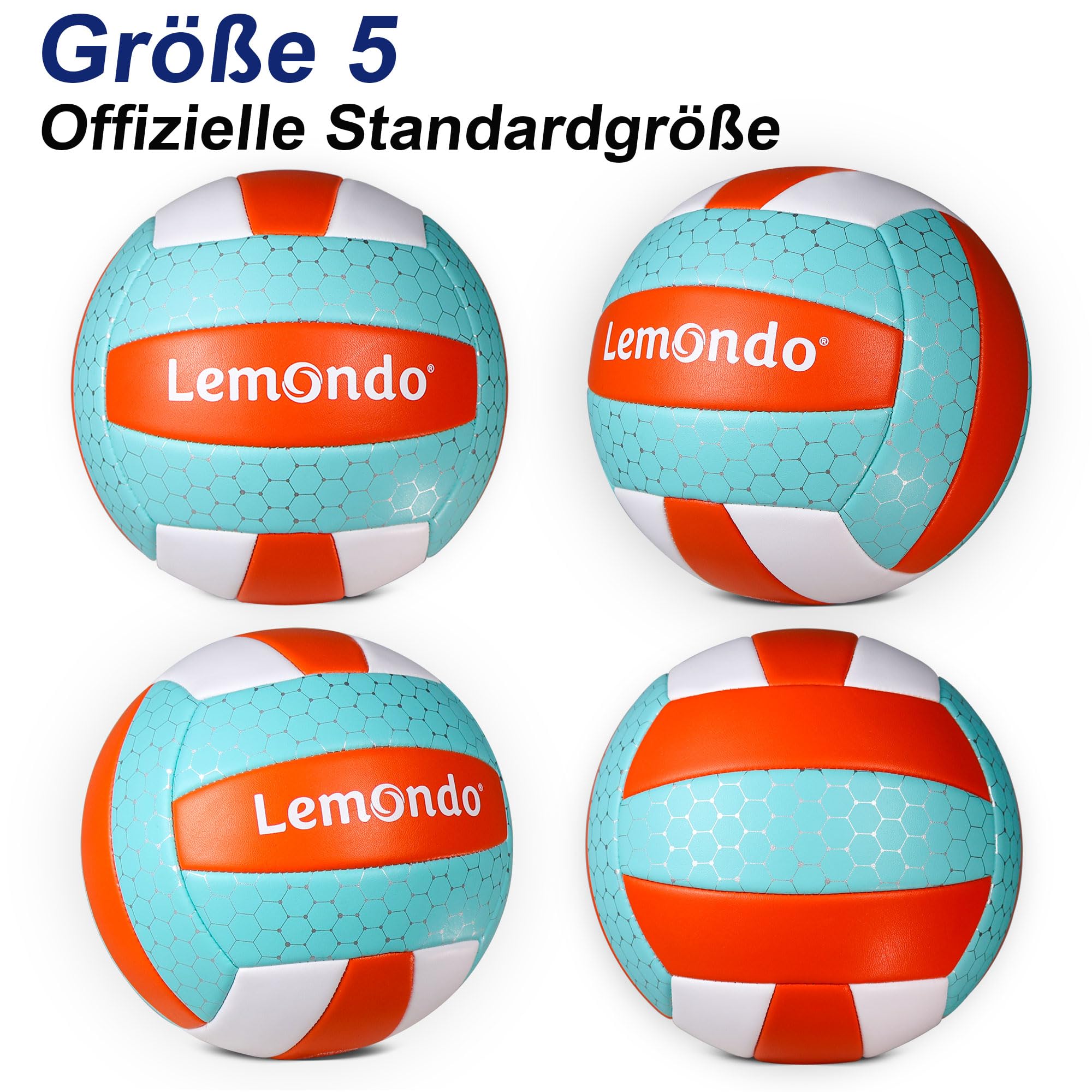 Lemondo Volleyball Größe 5 – Weicher PU-Volleyball mit Pumpe – Indoor & Outdoor – Wasserfest & rutschfest – Für Strand, Halle, Training(mit Pumpe)