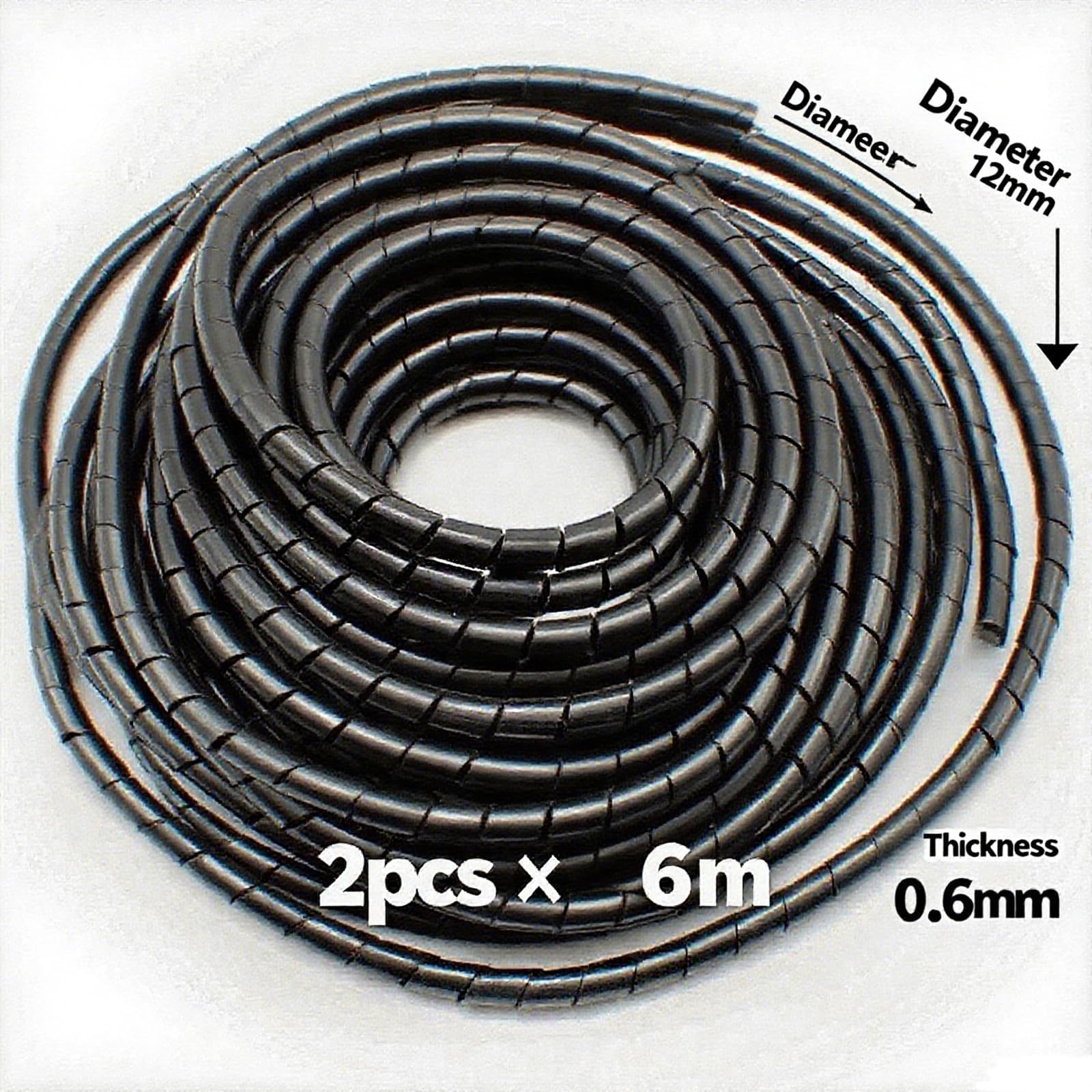 Guaina Spiralata Per Cavi - 6m X 4mm E 4m X 6mm, Nero, Per Organizzazione Cavi Elettrici