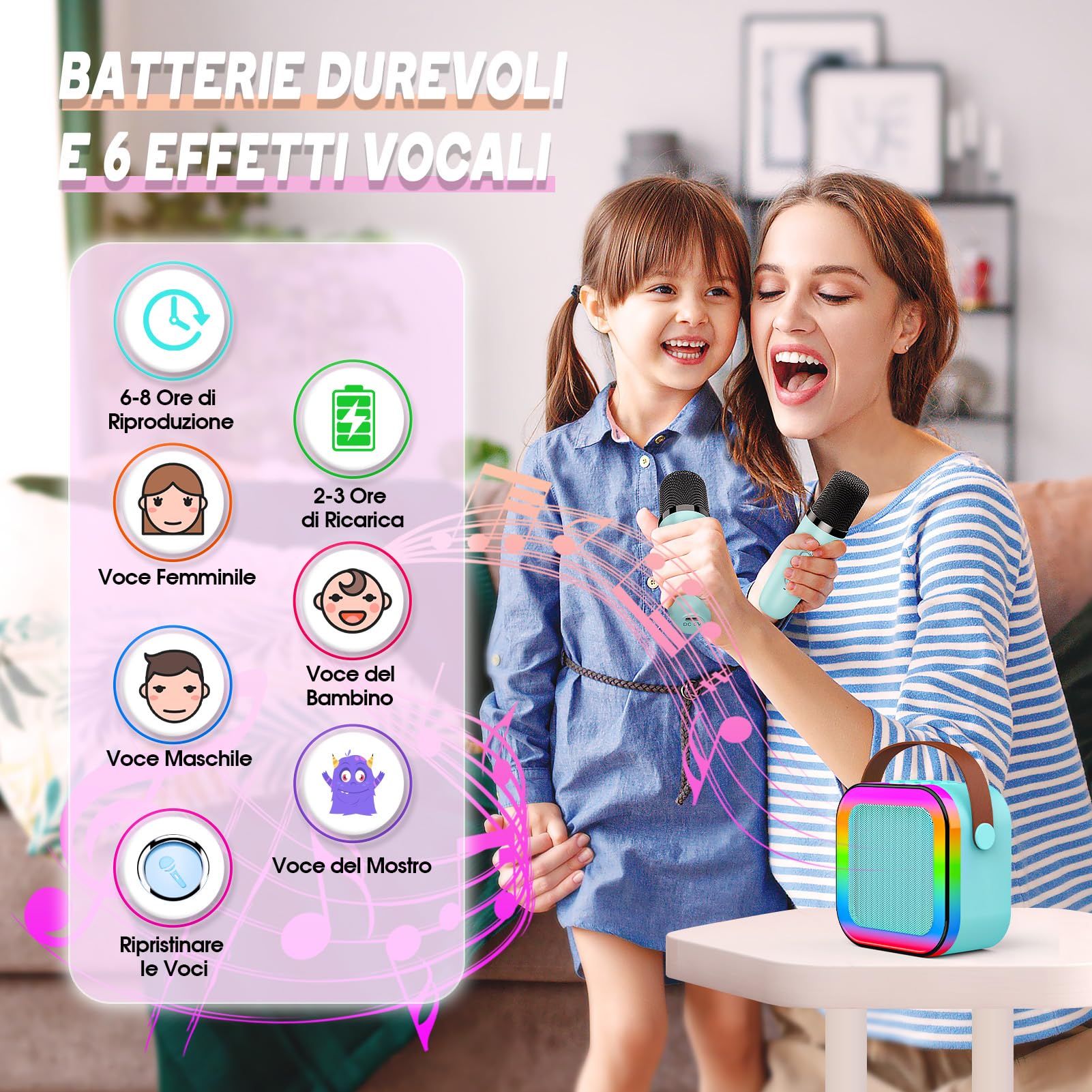 Dislocati Microfono Bambini, Giochi Bambini 3-12 Anni Karaoke con Microfono Regali Bambini 3-12 Anni Microfono Wireless Giochi per Bambini Microfoni Karaoke Bambini Regalo Bambina 4-12 Anni