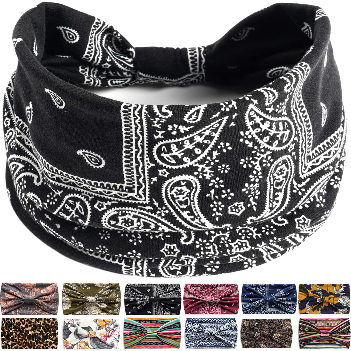 Headbands For Women's Hair, Boho Headband Elastic Soft Flower Wide Headbands for Women Yoga Sport Hairbands, Hair Accessories for Everyday Sport Fitness (Colour 1)