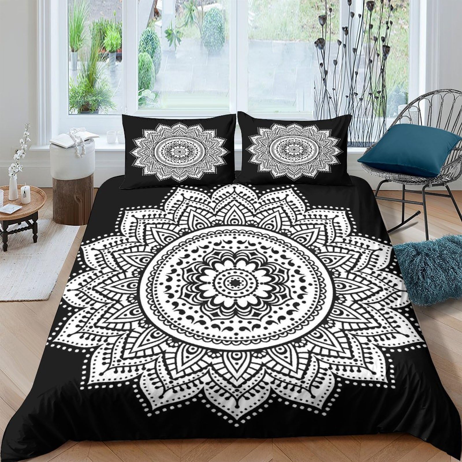 Ctjqhvkz Style-6 3D Printed Mandala Black White Fitted Sheet Microfiber Soft Modern Boho Geometric Bed Cover For Bedroom Guest Room Single（135X200cm）