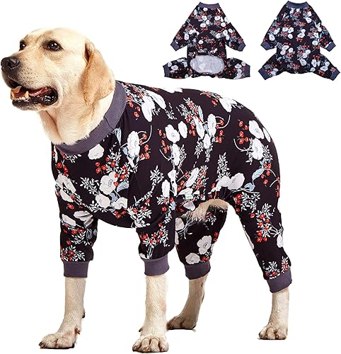 LovinPet Pitbull - Pijama para perro, mameluco grande para cirugíacuidado de heridas, tejido de punto elástico ligero, estampado rojo de dinosaurio,