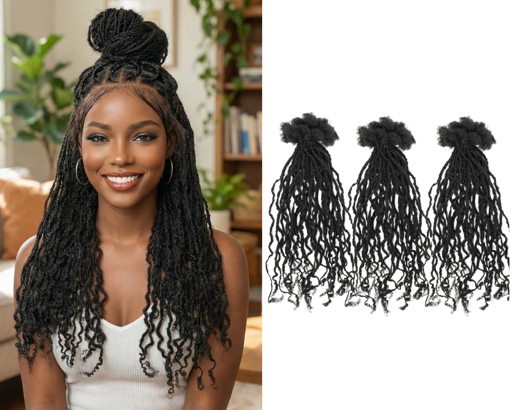 100% Human Hair Braid Dreadlocks Extensions for Women/Men/Kids DIY- 18inch Small Size 0.4cm Thin Locs - Natural Black - 3 Packs (90 Strands) Braid Dreadlock 18