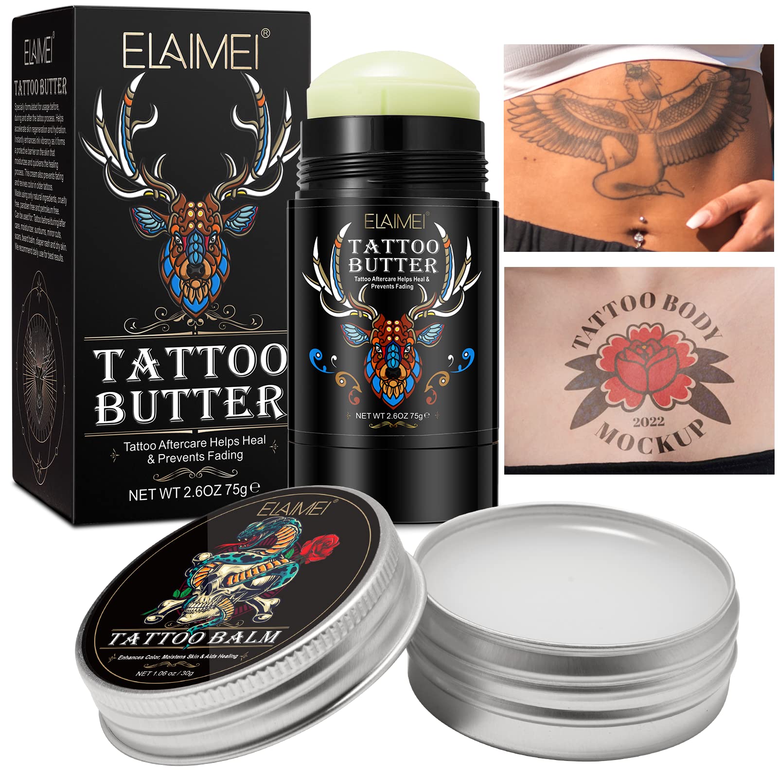 2 Pack Tattoo Aftercare Balm, 100% Natural Organic + Petroleum Free Tattoo Balm, Old & New Tattoo Moisturizer Healing Cream Brightener and Enhancing for Color Revives Old Tattoos
