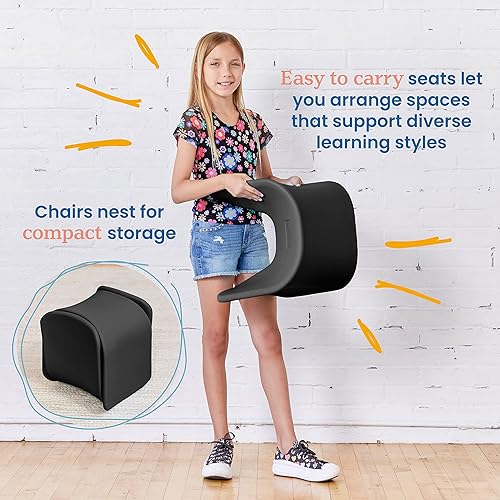 Miniatura 6 de ECR4Kids Asiento ondulado, altura del asiento de 14 a 15.1 pulgadas, taburete de perca, negro, paquete de 2