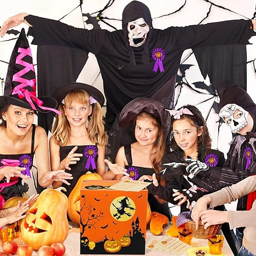 Miniatura 6 de Sasylvia Kit de 58 premios para concurso de talla de calabaza de Halloween, incluye urna de Halloween, 50 tarjetas de votación, 7 cintas de premio