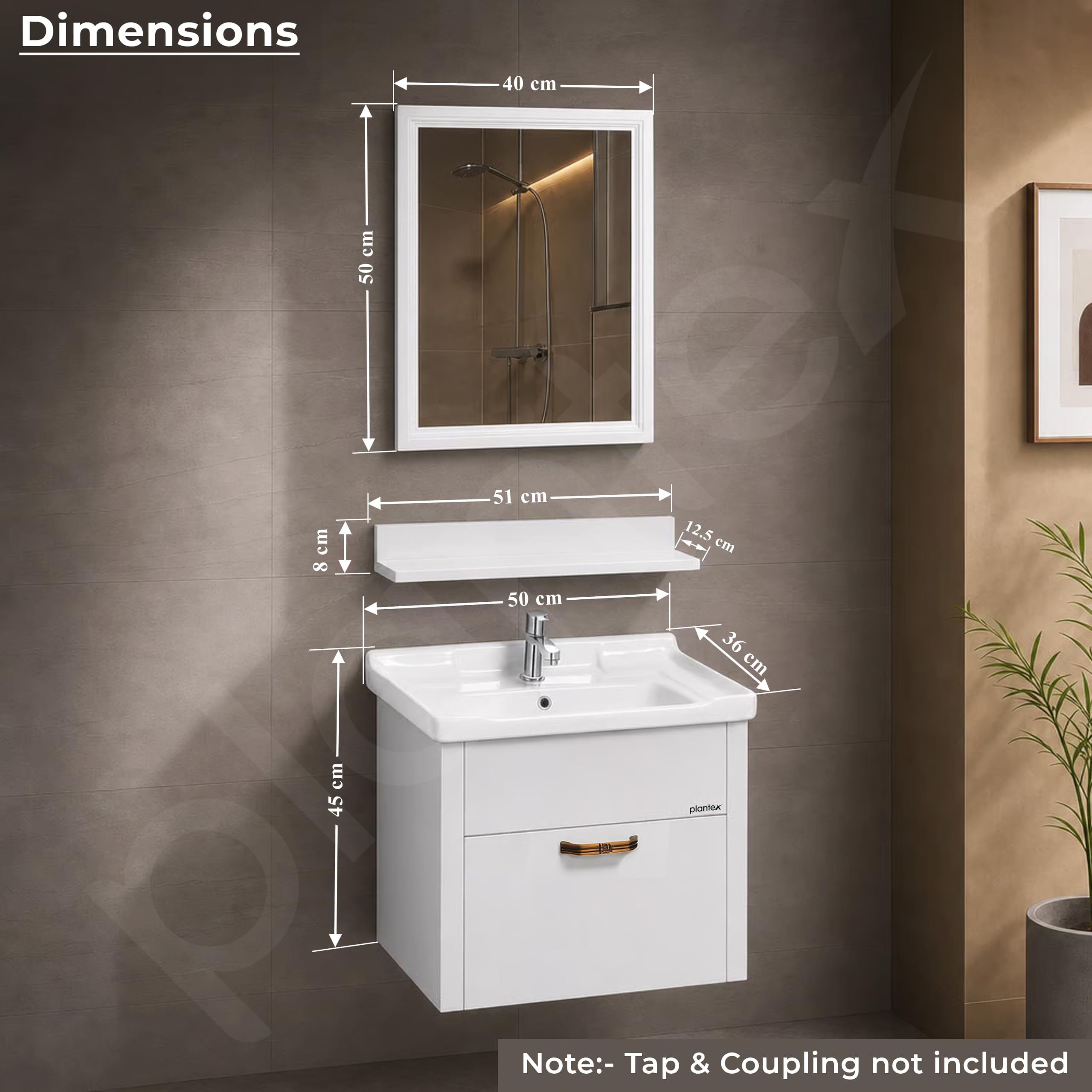 Plantex Vanity Cabinet - Washbasin Set with Mirror -2