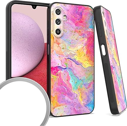 PT - Funda cromada con diseño de mármol para Samsung Galaxy A14 5G SM-S146VL + soporte de regalo (arcoíris)