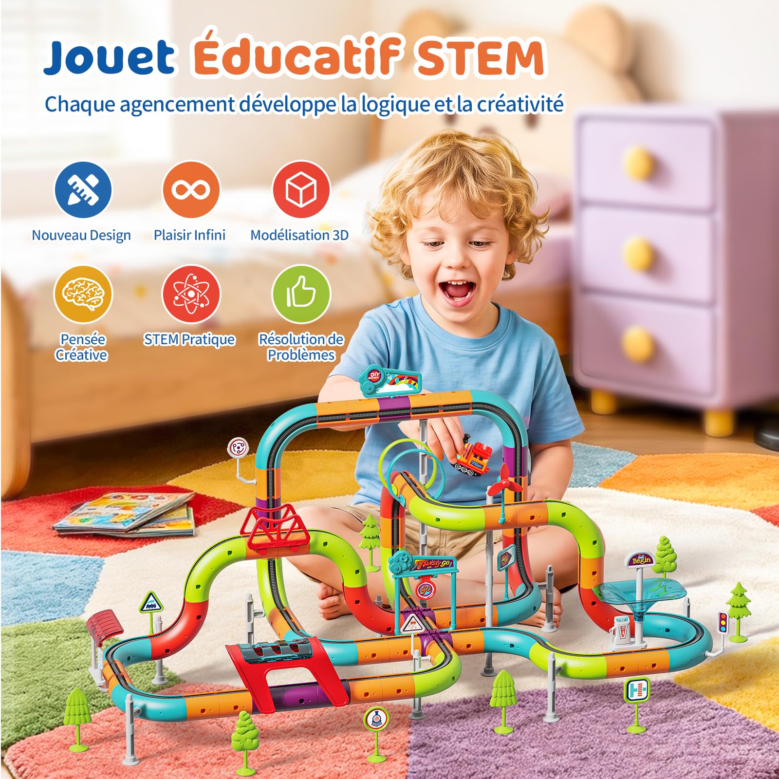Coffret de Train 3D pour Enfants 6-12 Ans 20+ Combinaisons Train électrique