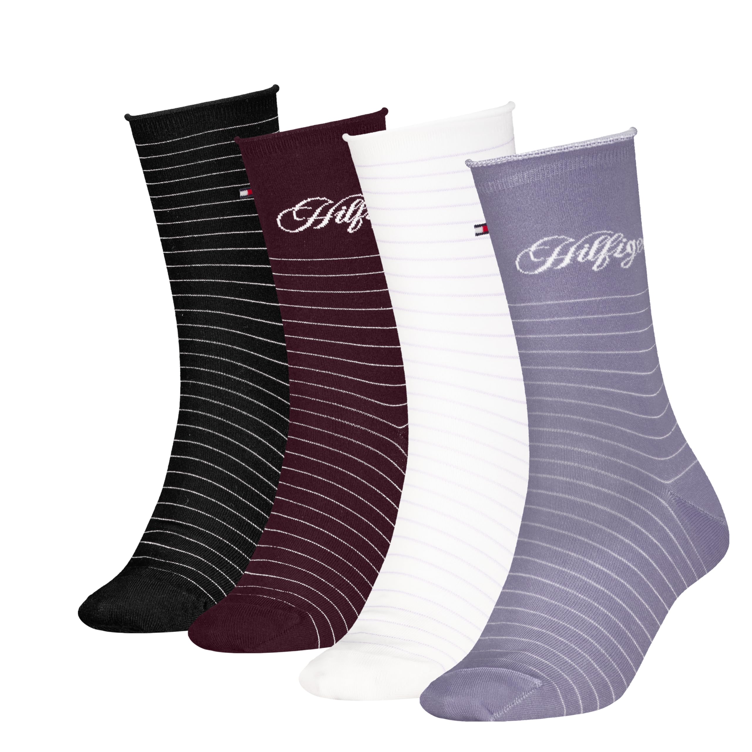 8719965009202 TH Women's Socks 4P Hilfiger Stripe Ecom, Lilac/burgundy, 39-42