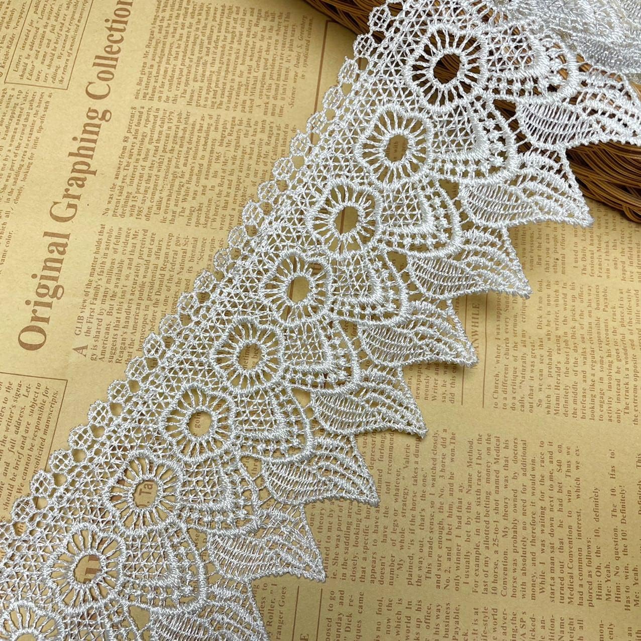 9CM Width Europe Candle Pattern Inelastic Embroidery Lace Trim,Curtain Tablecloth Slipcover Bridal DIY Clothing/Accessories.(2 Yards in one Package) (Ivory)