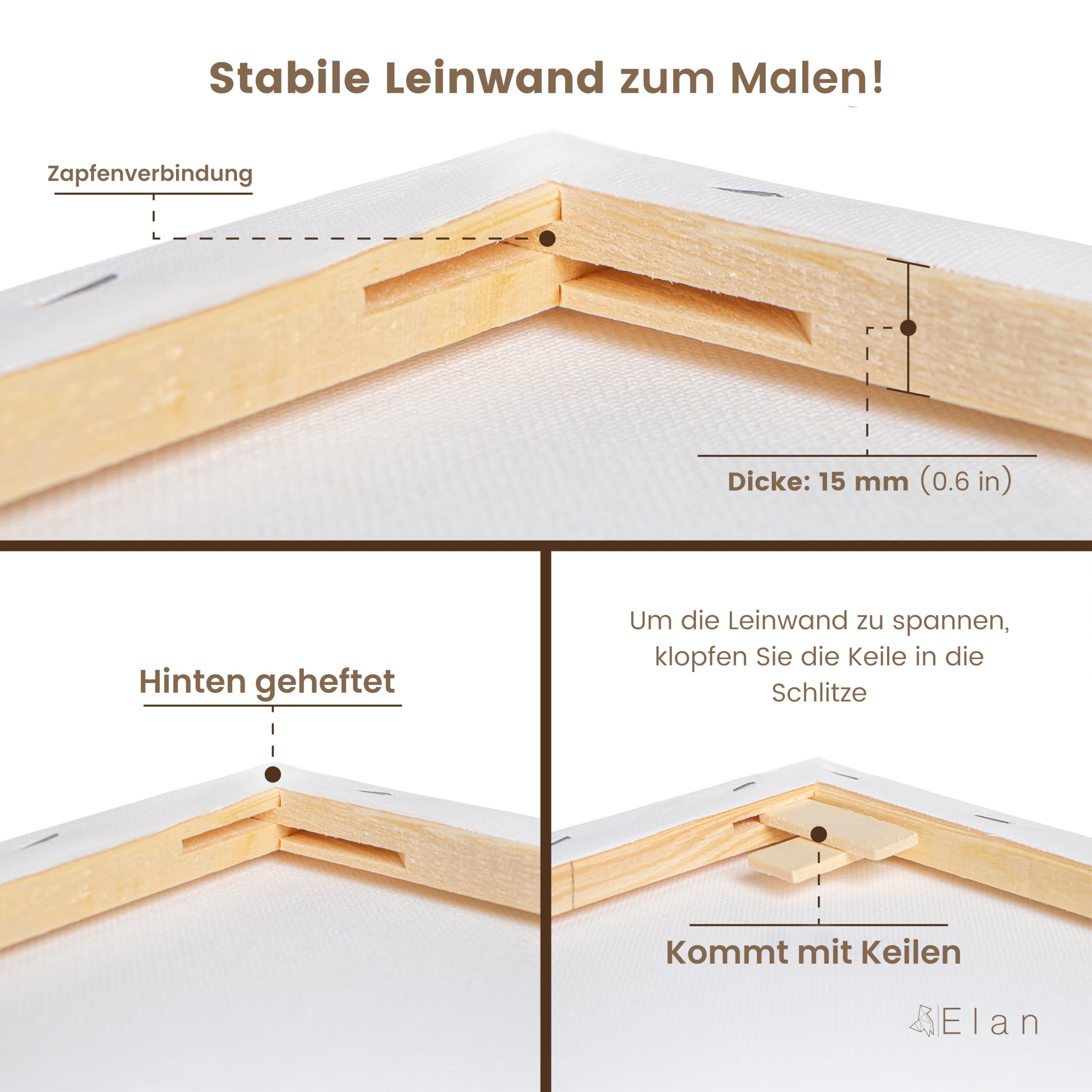 Elan Keilrahmen Leinwand 40x60 6er Set, 100% Baumwolle Leinwand zum Bemalen, Leinwände für Acrylfarben 280GSM, Leinwände, Keilrahmen 40x60