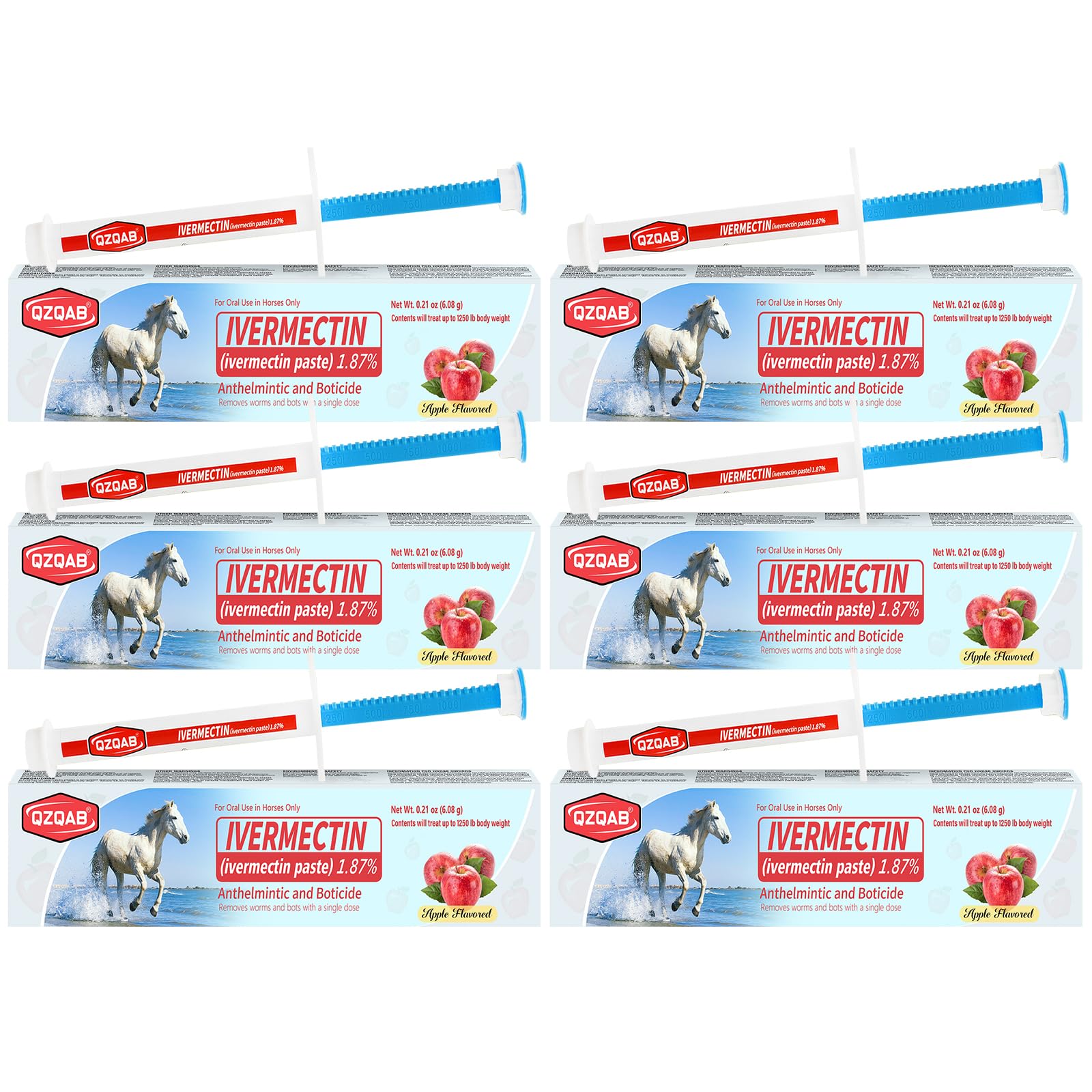 Ivermectin Horse Paste Dewormer , Horse Wormer Paste, Apple Flavor, 0.21 Ounces, 6 Pack