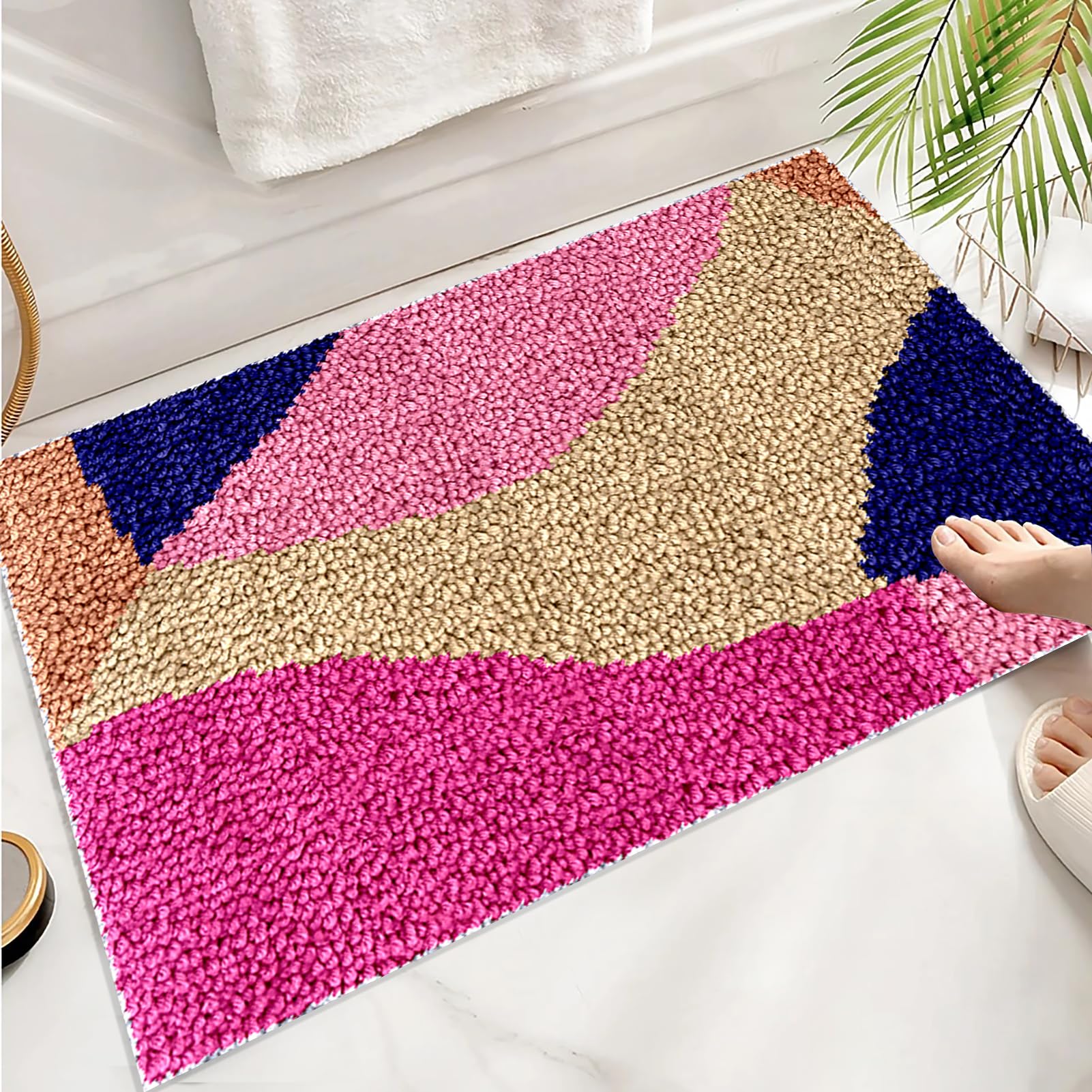 69 x 102 cm Knüpfteppich Zum Selber Knüpfen - DIY Knüpfsets Kreuzstich Teppich Set - Knüpfset für Kinder Erwachsene Großer Teppich Knüpfen Set Erwachsene Kreuzstich Set - Fußabtreter Latch Hook Kit