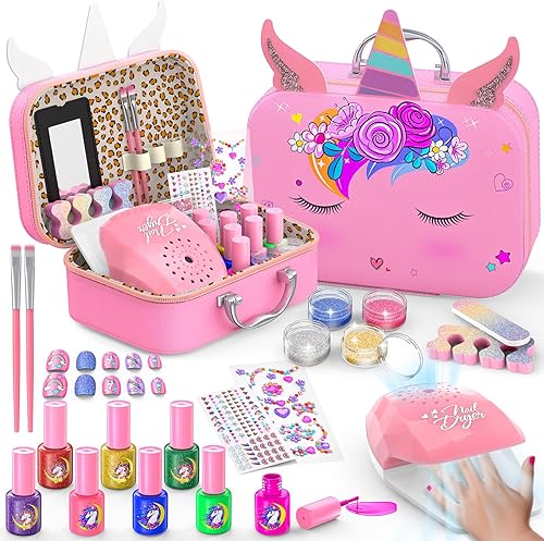 Juego de esmaltes de uñas para niñas, no tóxico, de secado rápido, con secador de uñas y esmalte de uñas despegable, juguetes de regalo ideal para