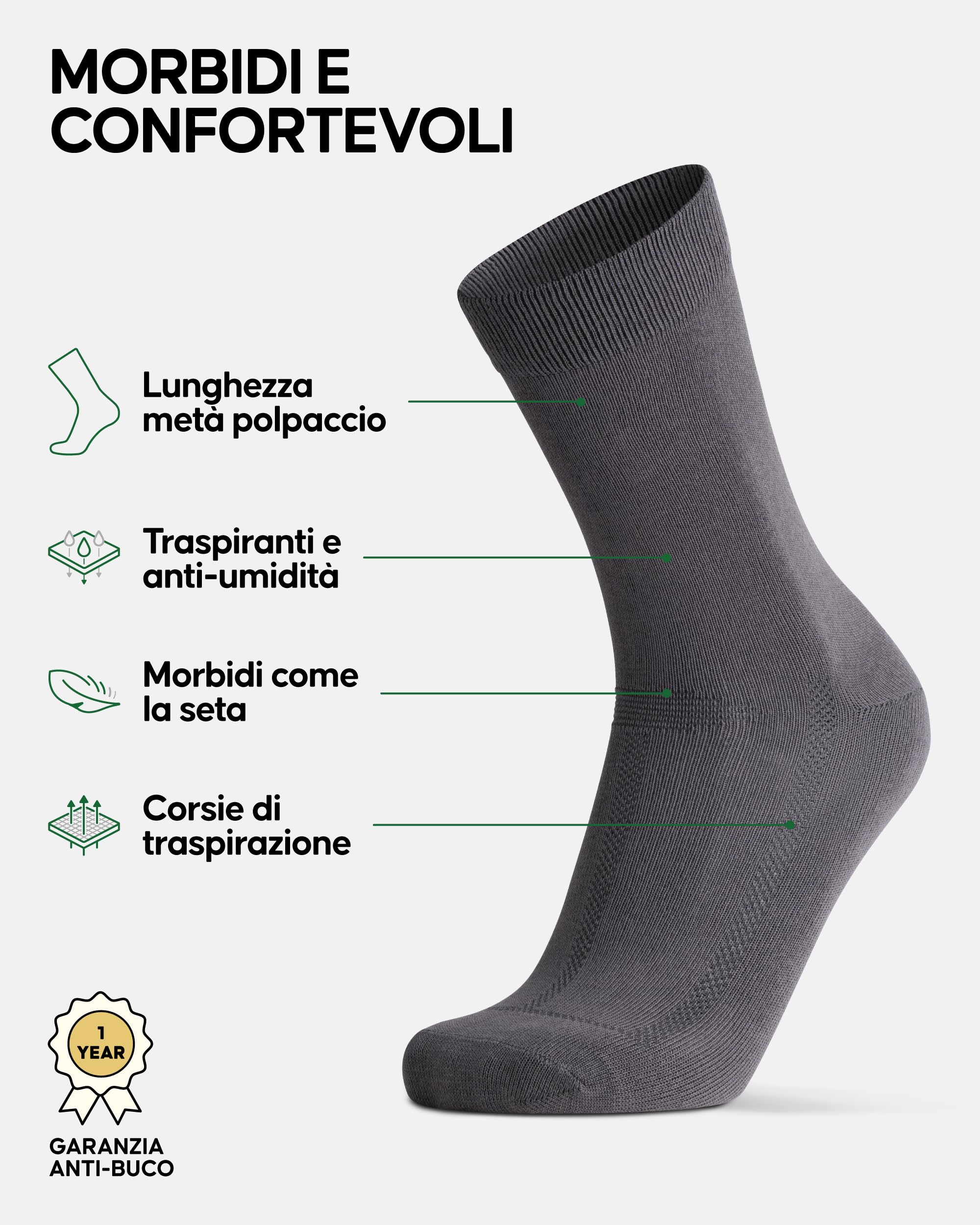 DANISH ENDURANCE Calzini Uomo Fibra di Bambù, Calze Classiche Eleganti in Bamboo, Calzini Estivi Traspiranti, Calze da Lavoro e Uso Quotidiano, 6 Paia